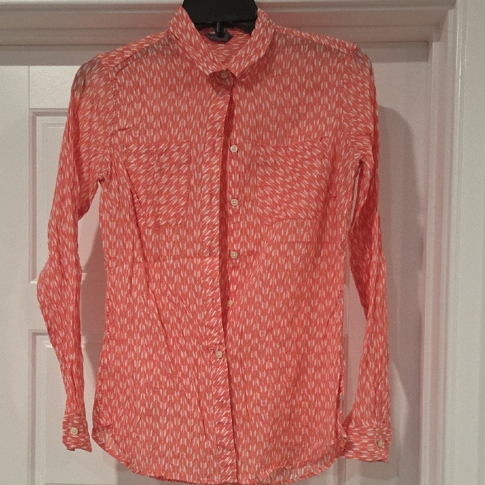 Eddie Bauer Coral and White Men's Button Down Shirt